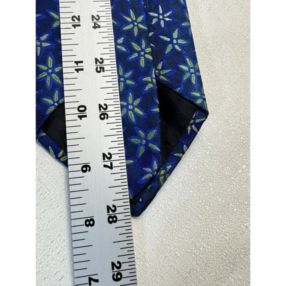 Silk Shop London Floral Silk Tie Mens OS Blue Green Made in England Classic Ivy